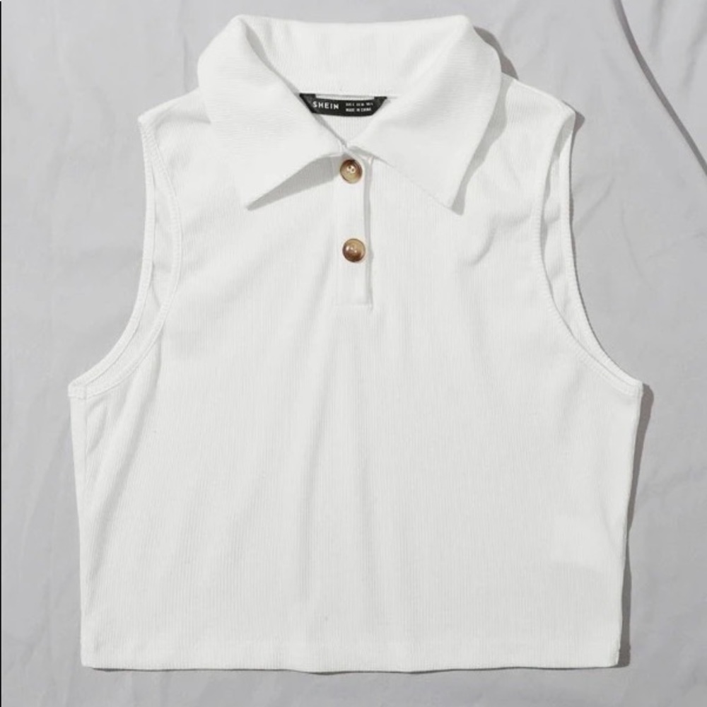 Preppy White Collar Crop Top